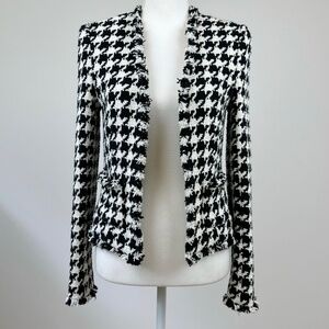 L'AGENCE Adette Tweed Houndstooth Jacket Black White Collarless - NO SIZE TAG -